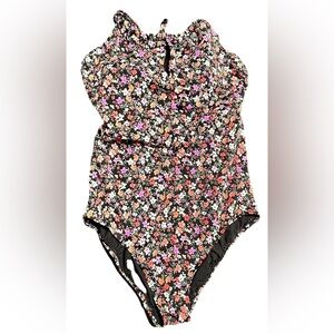 Time and Tru Floral Swimsuit - Black and Pink